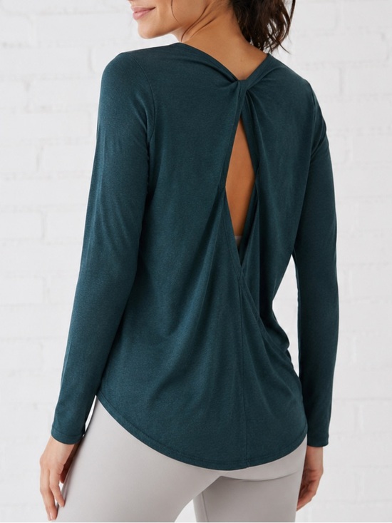 Athleta Tops - Athleta Open Back Long Sleeve Top M Green Yoga Gym Workout Athleisure